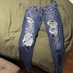 American Eagle Outfitters Dark Blue Ripped Skinny Jeans